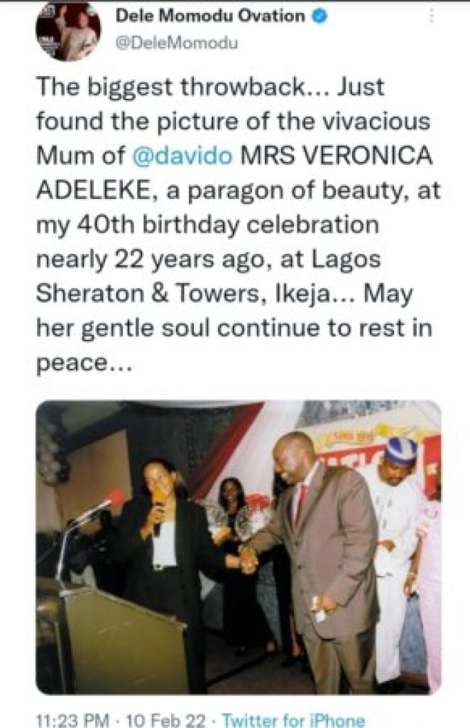 “I Just Found “The” Photo Of The Vivacious Mum Of Davido” – Dele Momodu [SEE PHOTO]