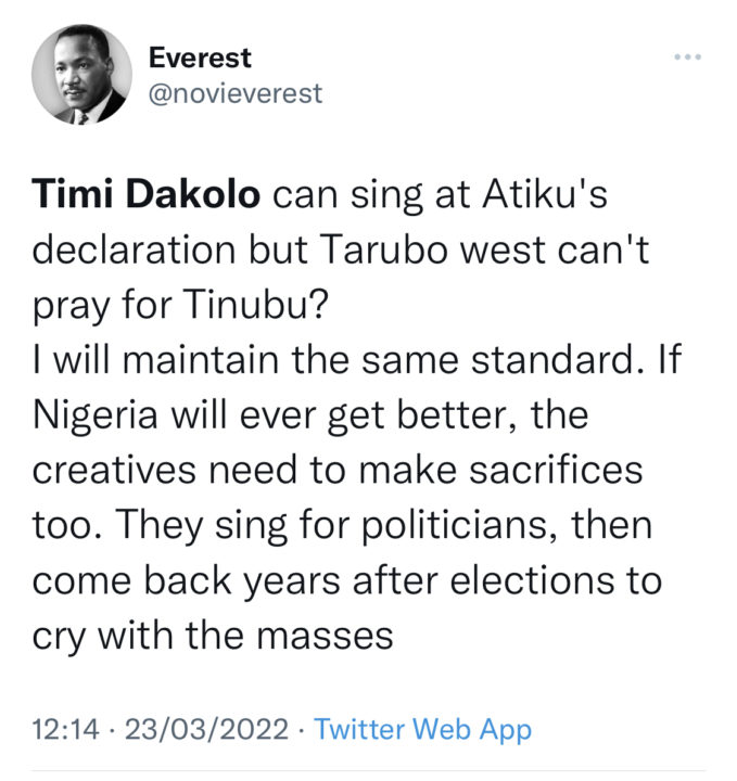 Timi Dakolo Responds To Cancellation Threat For Performing At Atiku's Declaration Ceremony