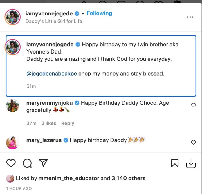 ‘Chop my money and stay blessed’- Yvonne Jegede celebrates her ‘Twin Brother’ birthday in style