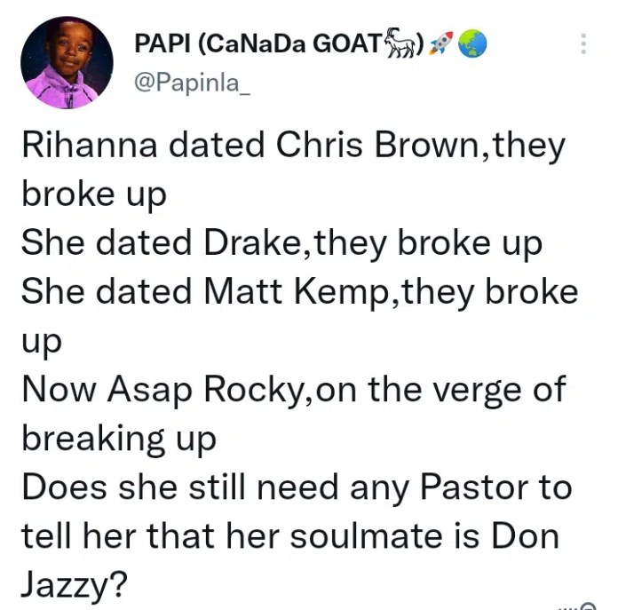 “Rihanna should know by now that Don Jazzy is her soul mate”– Twitter Influencer