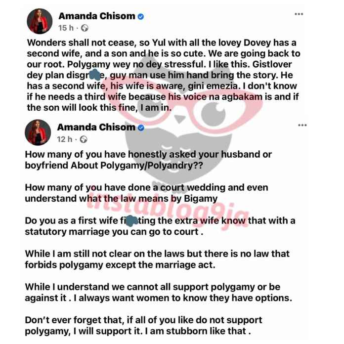 ‘I Don’t Mind Being Yul Edochie’s Third Wife’ – Amanda Chisom Reveals