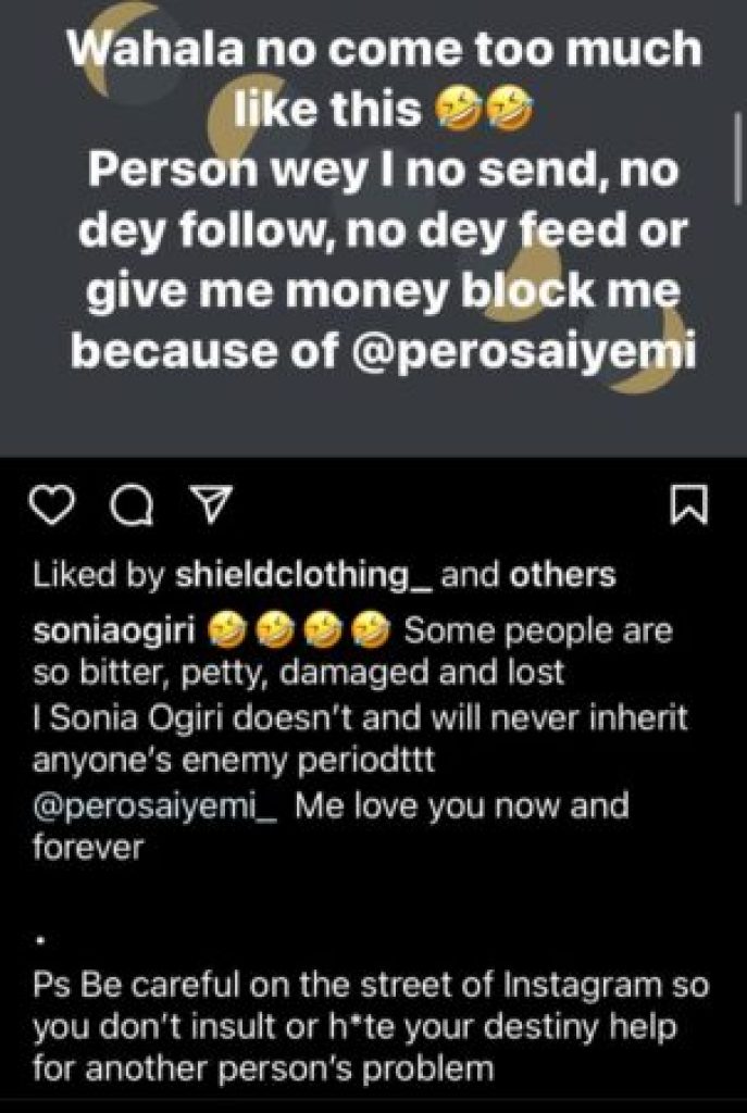 “Bitter, petty, damaged and lost” – Sonia Ogiri blows hot, slams Annie Idibia after getting blocked for supporting Pero