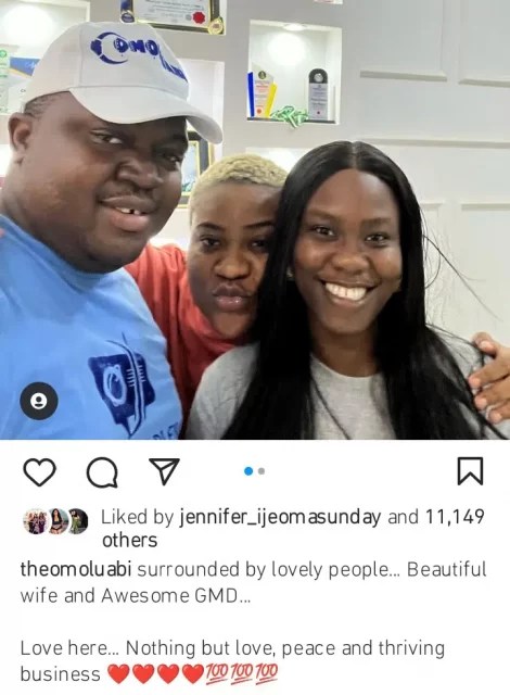 Nkechi Blessing links up with her alleged lover, Victor Eniola Mark and his wife