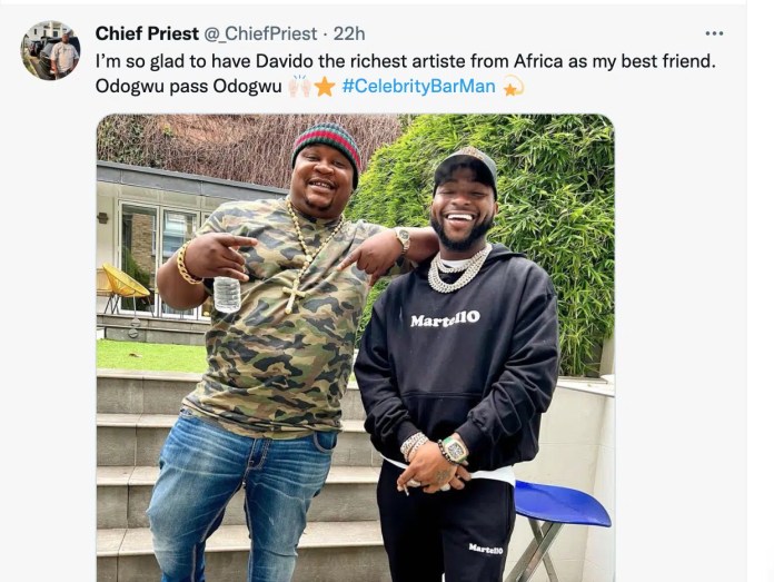 ‘Odogwu pass odogwu and I’m glad he’s the richest artiste in Africa’-Cubana Chiefpriest throws shades at Burna Boy as he praises Davido