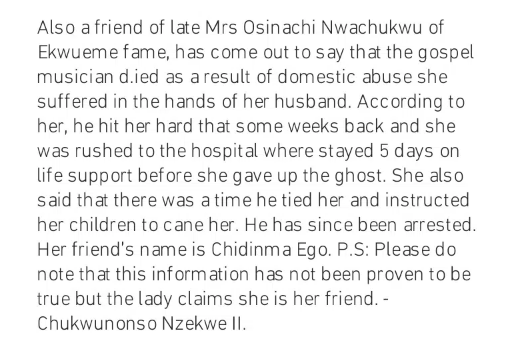 Late Osinachi Nwachukwu’s Producer Drops More Bombshell, Reveals How Her Husband Always Collect Her Money and Her Pastor Was Totally against Divorce 