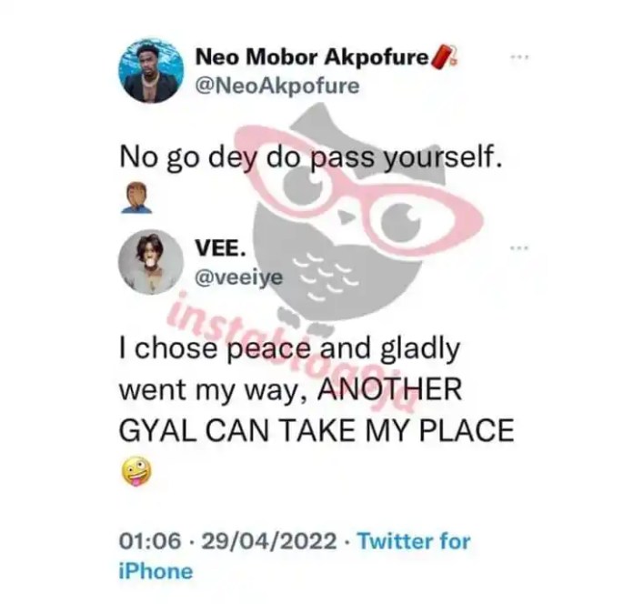 BBNaija Ex Housemates Neo and Vee Shades Each Other After Ending Their Romantic Relationship