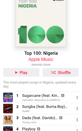 Ghanaian Camidoh Apple Music Top 100 Nigeria Chart