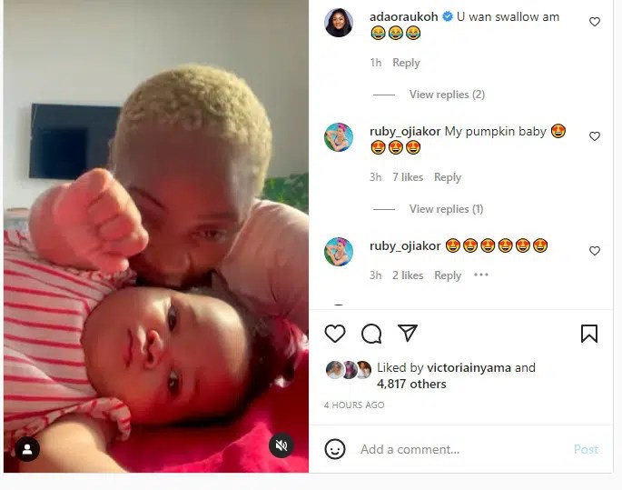 “Do you want to swallow your baby”- Adaorah Ukoh quizzes Uche ogbodo as her baby dodges her many kisses