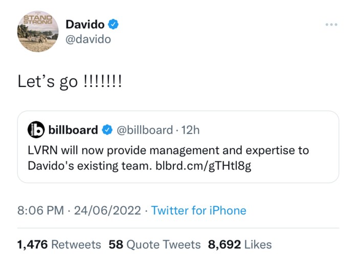 Davido Signs Managerial Partnership With US Record Label, LVRN