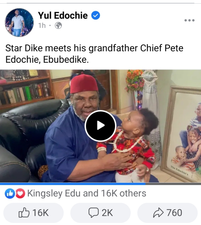 Actor Yul Edochie’s Son, Star Dike Finally Visits Grandfather Pete Edochie [Video]