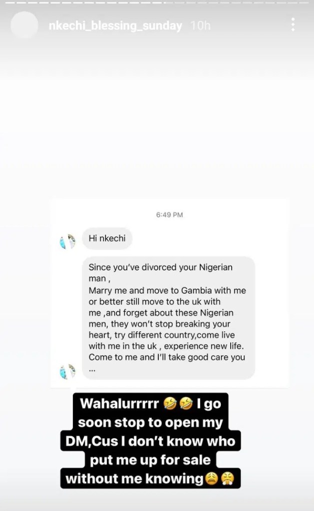 “Marry me and forget these Nigerian men” – Nkechi Blessing reveals message she received from an Gambian fan