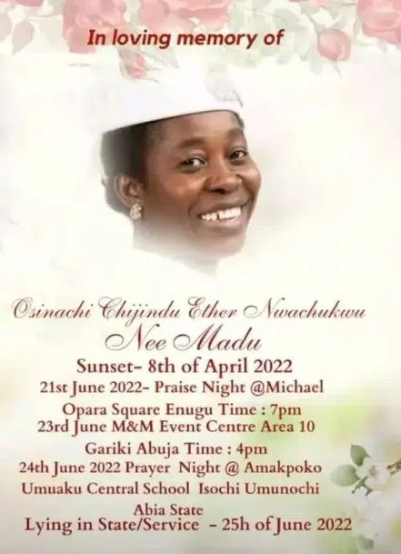 Late Gospel singer, Osinachi Nwachukwu to be laid to rest on Saturday, June 25, in Abia State