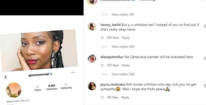 Netizens react Tunde Ednut unfollows Genevieve Nnaji’s over worrying action on social media