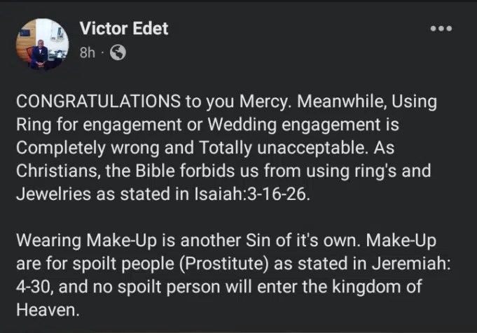 “Makeups Are For Wayward People” – Evangelist Victor Edet Drags Mercy Chinwo Over Her Engagement