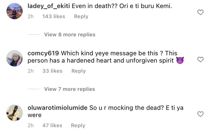 “Auntie respect the dead, Hand go touch you one day”-Nigerians heavily descend on Kemi Olunloyo as she revisits beef with late Ada Ameh
