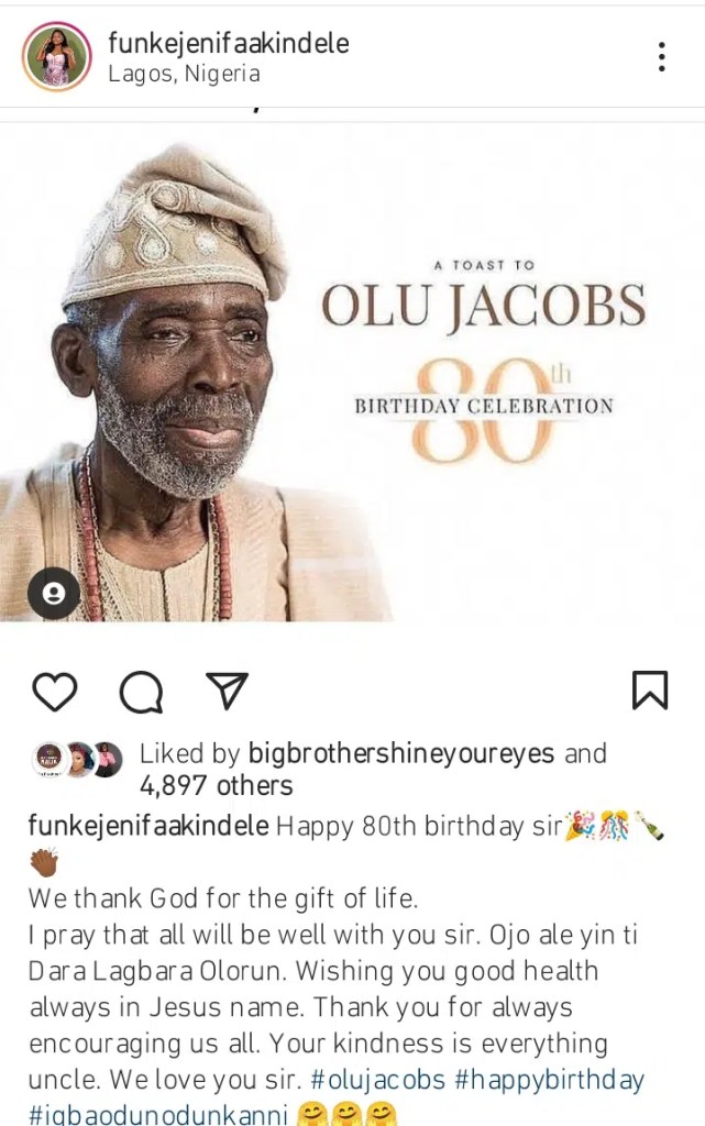 “Your kindness is everything”- Funke Akindele pens tribute to Olu Jacobs ahead of his 80th birthday