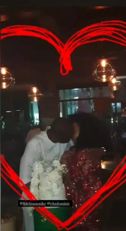 Moment Rita Dominic and hubby, Fidelis Anosike kissed passionately like teenagers at her 47th birthday soiree [Video]