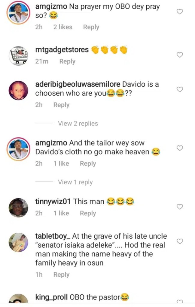 “Bishop OBO, the tailor wey sow this cloth sha” – Reactions Davido leads prayer session at his uncle’s campaign rally in Osun [Video]
