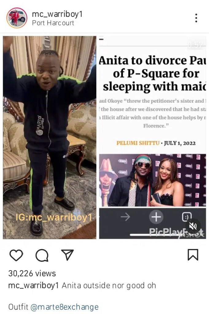 “Marriage is for better for worse, ‘outside’ no good”-MC Warriboy slams Anita Okoye for divorcing husband, Paul Okoye