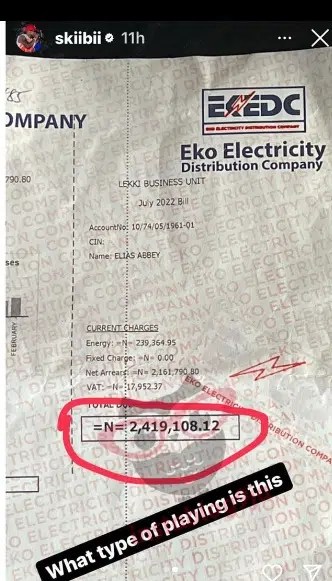 Singer Skiibii laments over his N2.4million electricity bill