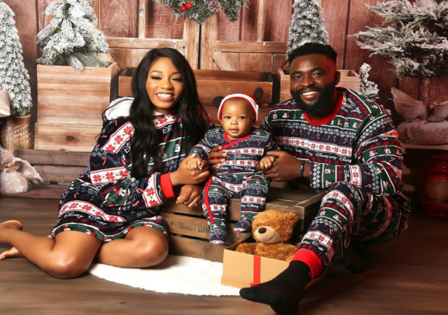 In spirit of Christmas, BBNaija Couple, Gedoni and Khafi show off son’s face for the first time