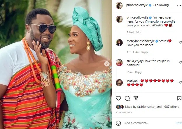 Mercy Johnson’s husband, Prince Odi reaffirms her of his love as fans pray for their marriage
