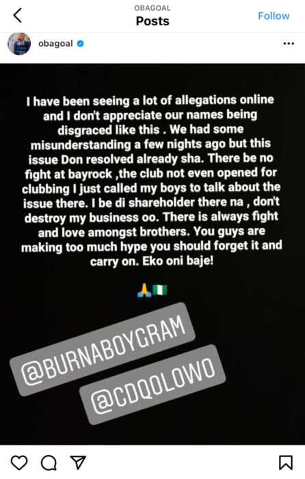 ‘Don’t destroy my business oh’ – Obafemi Martins finally speaks on reports of Burna Boy sending boys to attack CDQ