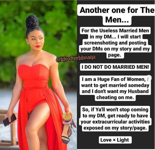 ‘I don’t do married men’ – Ifu Ennada warns married men to stay off her DM else she will do this