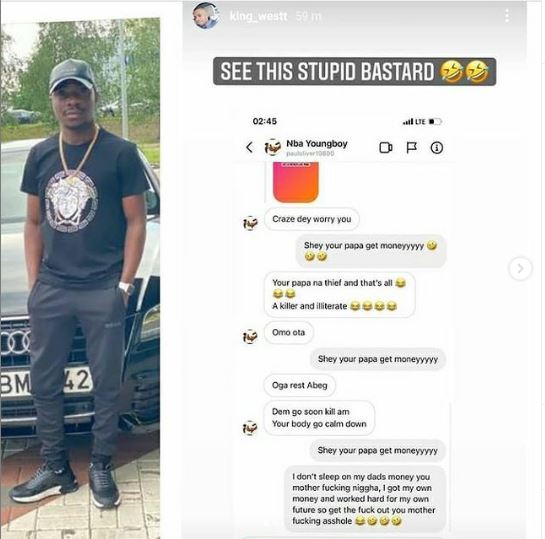 MC Oluomo’s son blasts IG user who alleged his father is a ‘thief, illiterate and a killer’