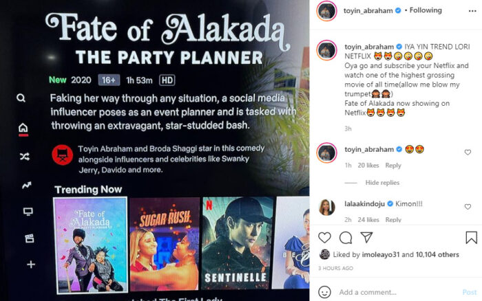Massive Jubilation as Toyin Abraham’s movie Fate of Alakada’ premiers on Netflix