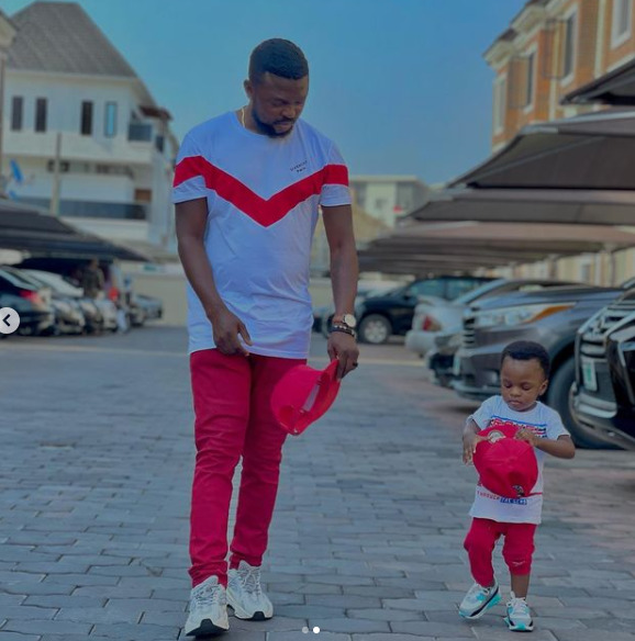Toyin Abraham’s son wins dad, Kolawole Ajeyemi in matching outfit competition (photos)