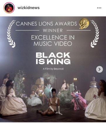 Wizkid and Beyonce's 'Brown Skin Girl' Video Bags Excellence Award at #CannesLions2021