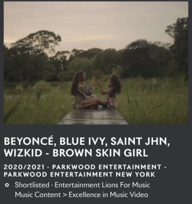 Wizkid and Beyonce's 'Brown Skin Girl' Video Wins Cannes Lions Award