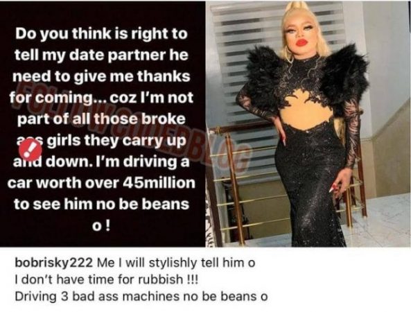 Bobrisky Brags About Asking Date Partners For Money