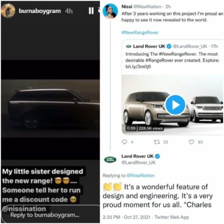 Burna Boy Celebrates Sister, Nissi for Being Part of Team that Designed New Range Rover SUV