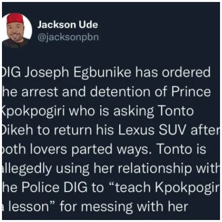 Tonto Dikeh’s Ex-Lover, Prince Kpokpogri Allegedly Arrested and Detained By The Police [Details]