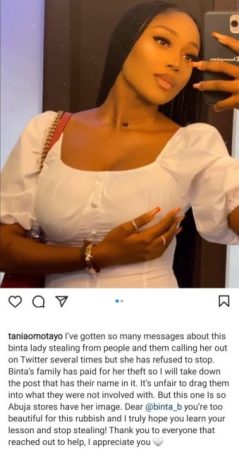 Tania Omotayo Reveals Lady Who Allegedly Bought From Her Store with Fake Credit Alert