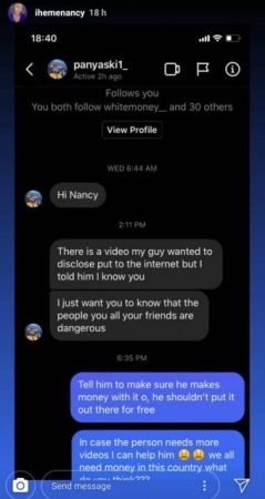 Iheme Nancy Bluntly Confronts Man Who Has a ‘Video of Her’ That Is About To Leak (Screenshots)