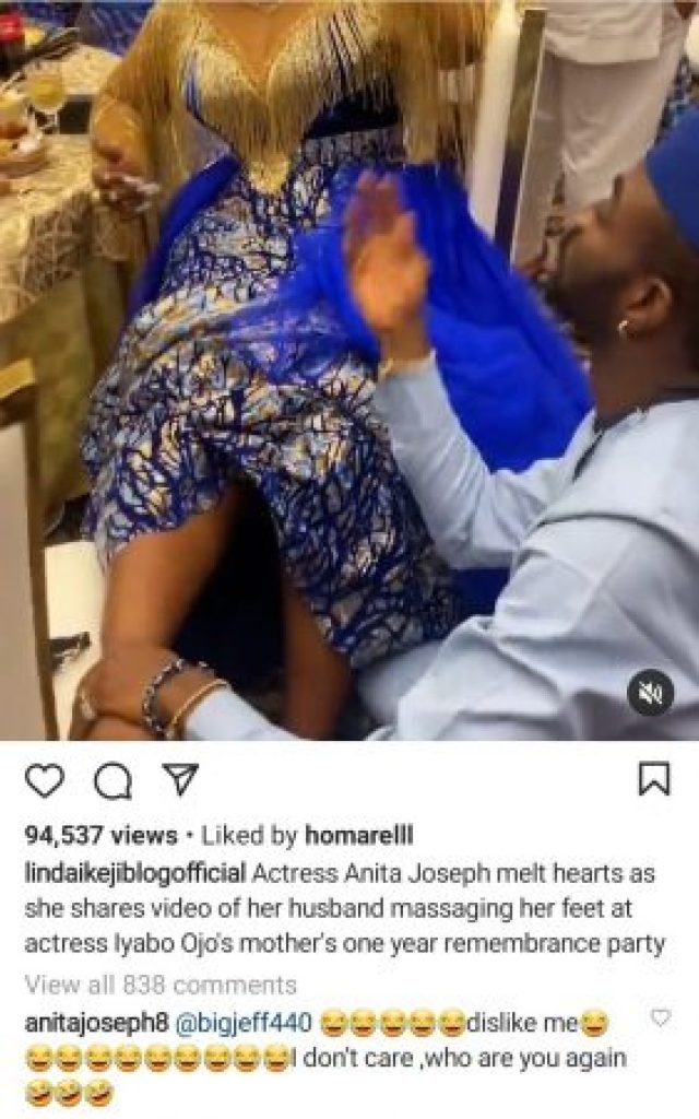 Dislike Me I Don’t Care – Anita Joseph Jabs Critics against a Video of Hubby Massaging Her Feet at an Event