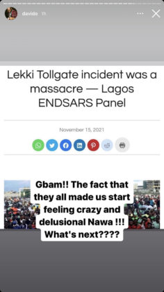 End Sars: Davido Reacts to Lagos State Panel Verdict on Lekki Toll Gate Read NotjustOk