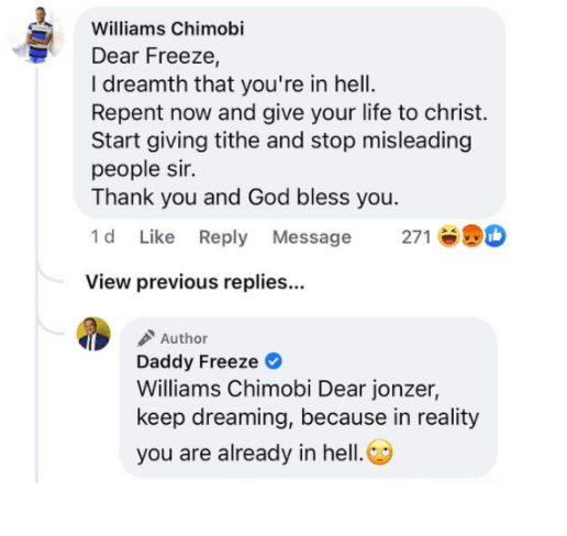 Daddy Freeze Replies Man Who Dreamt That He Was Burning In Hell Fire, Urged Him To Repent