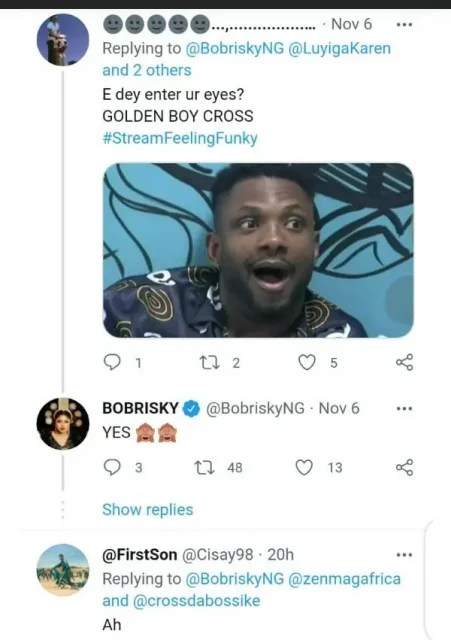 “This Is Risky Cross” – Fans React As Bobrisky Openly Crushes On BBN Cross