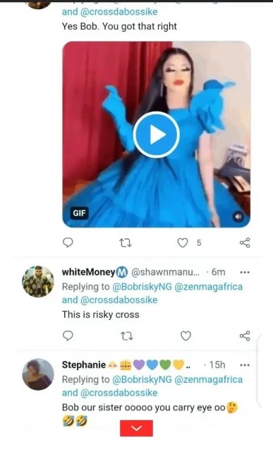 “This Is Risky Cross” – Fans React As Bobrisky Openly Crushes On BBN Cross