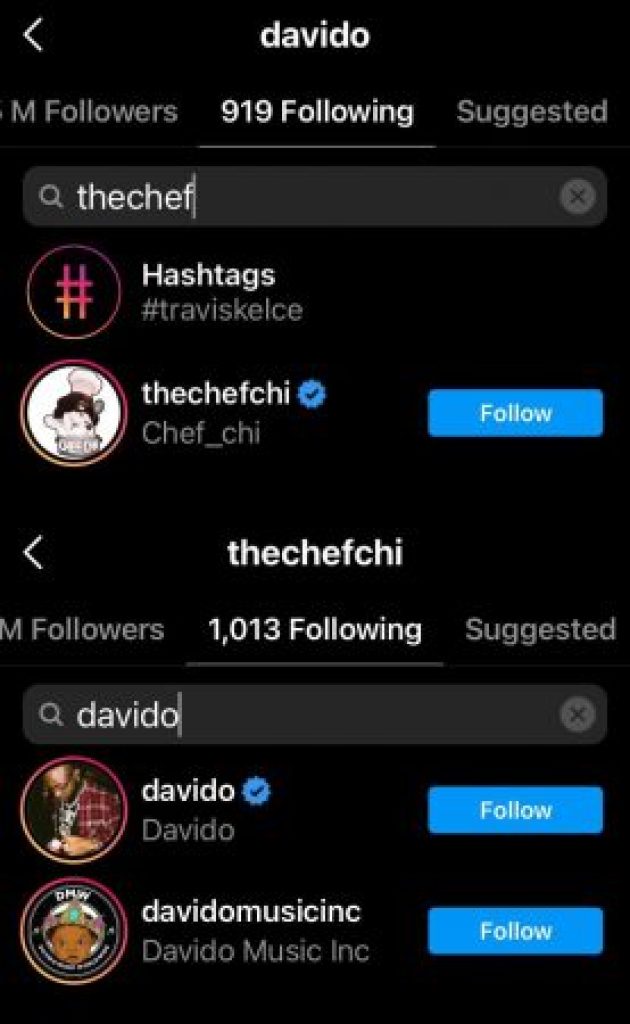 Davido and Chioma Follow Each Other Once Again On IG After Months Apart