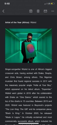 Wizkid Wins Apple Music Artist of the Year Award Details NotjustOK