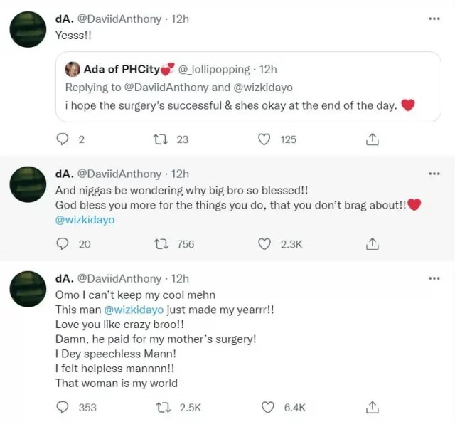 ‘It’s Done and Was Successful’ – Man Reveals How Singer Wizkid Paid For His Mother’s Surgery