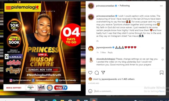 Comedienne Princess Ecstatic Hours After Calling out Her Colleagues for Not Promoting Her Show