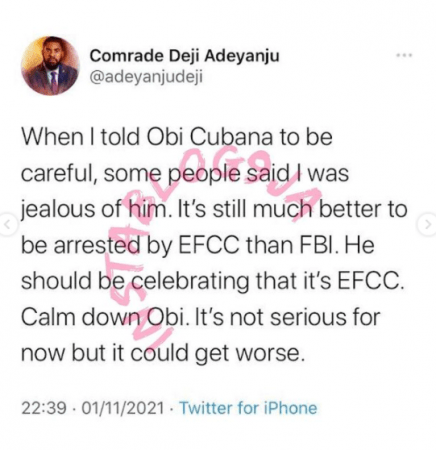 EFCC Arrest: When I told Obi Cubana to be careful, people thought I was jealous of him — Activist Adeyanju