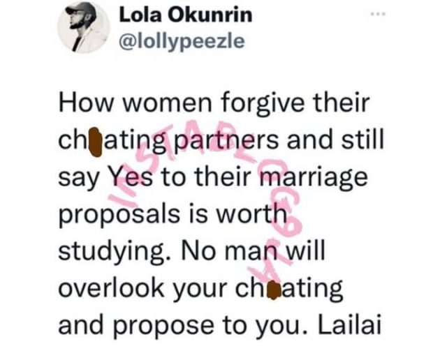 How Women Forgive Their Cheating Partners and Accept Their Proposal is worth Studying – OAP Lola Okunrin