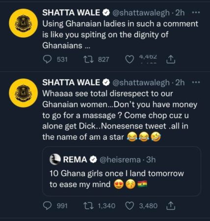 “You’re Spitting On The Dignity Of Ghanaians”- Shatta Wale Jabs Rema After He Said He Will Be Getting ’10 Ghana Girls Tomorrow’